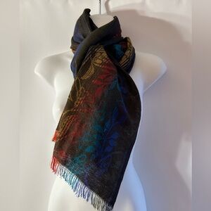 DARK ACADEMIA MULTI COLORED LEAF PRINT OVERSIZED SCARF O/S